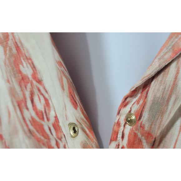Chico's Cream Orange Abstract Print Half Snap Closure Jacket 2 Large Lightweight - Picture 6 of 7